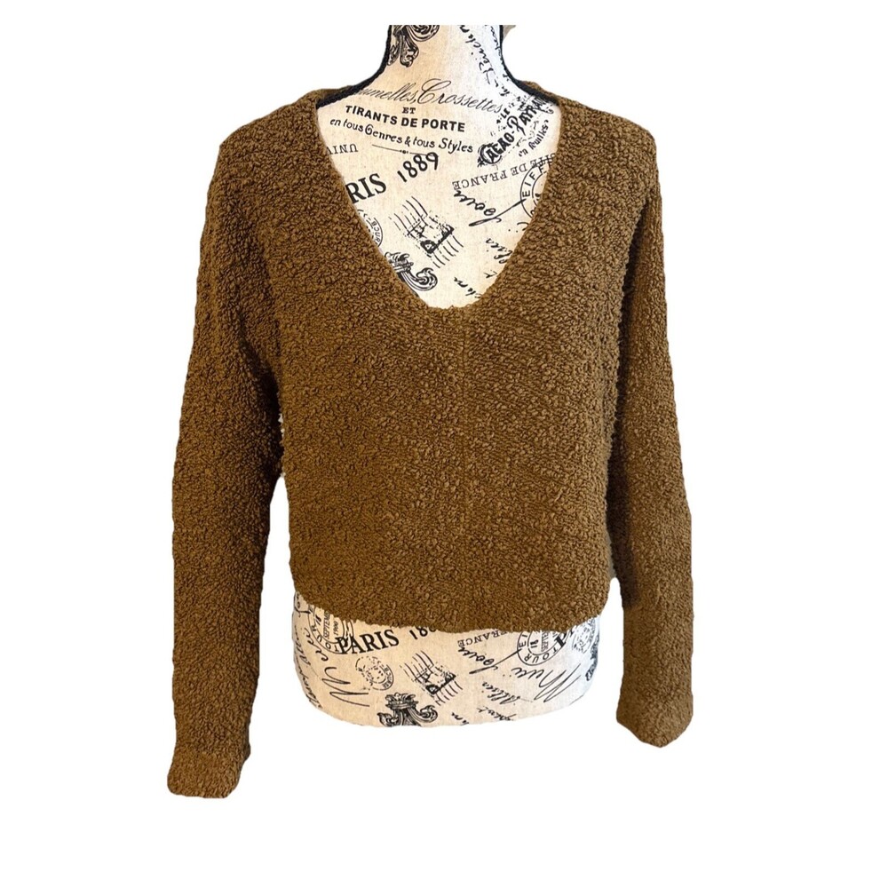 Free People Green V-Neck Pulled Knit Pullover Small Sweater Crop Y2K Soft Grunge